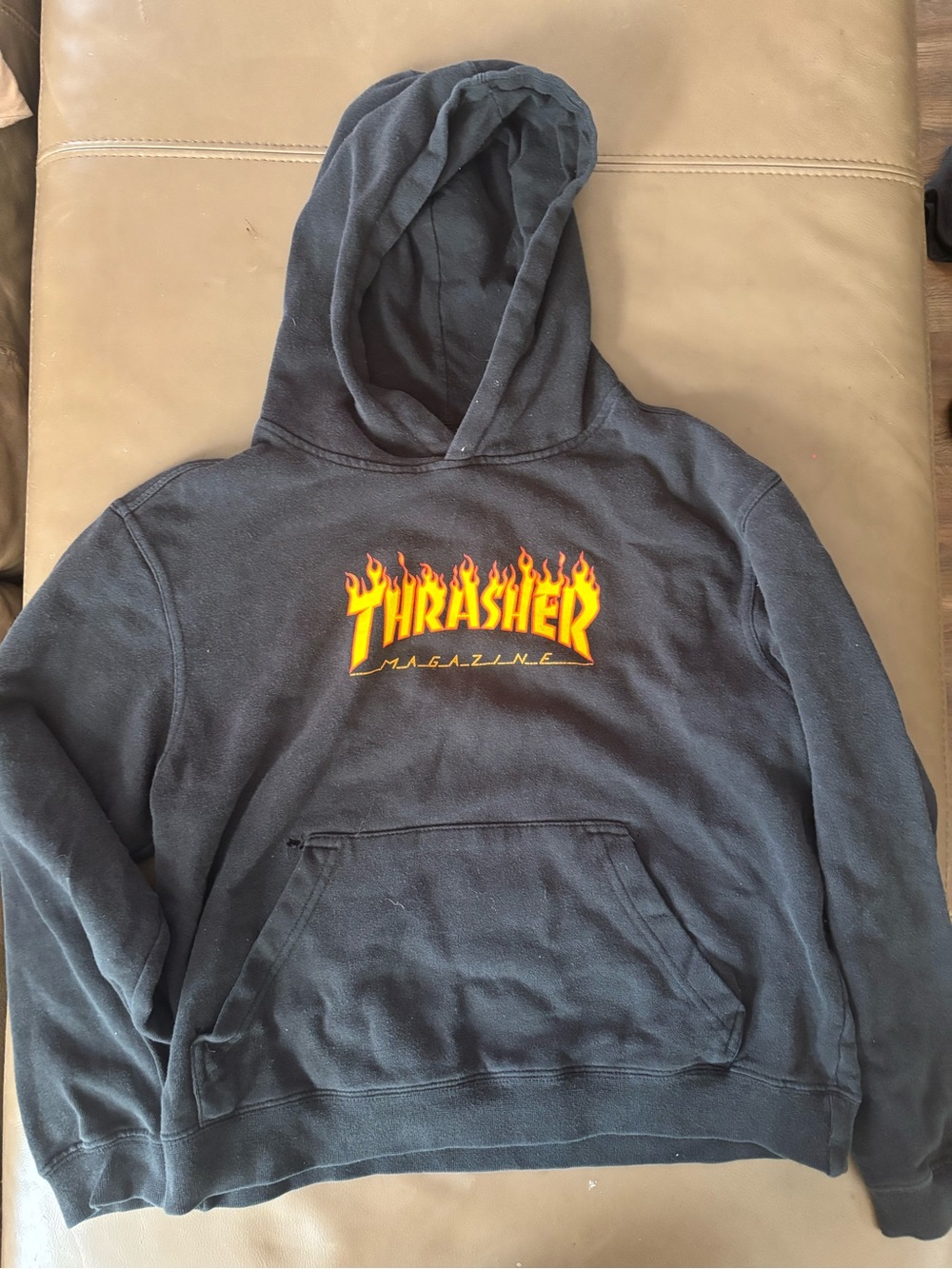 Thrasher Flame Logo Black Hoodie - Kids Pullover Sweater